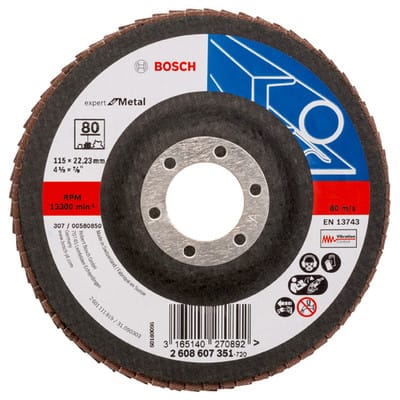 Bosch - Fächerschleifscheibe Expert for Metal 115 22,23 80 gerade Glasgewebeteller - 2608607351