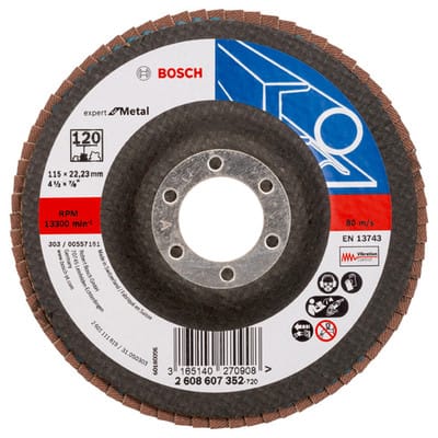 Bosch - Fächerschleifscheibe Expert for Metal 115 22,23 120 gerade Glasgewebeteller - 2608607352