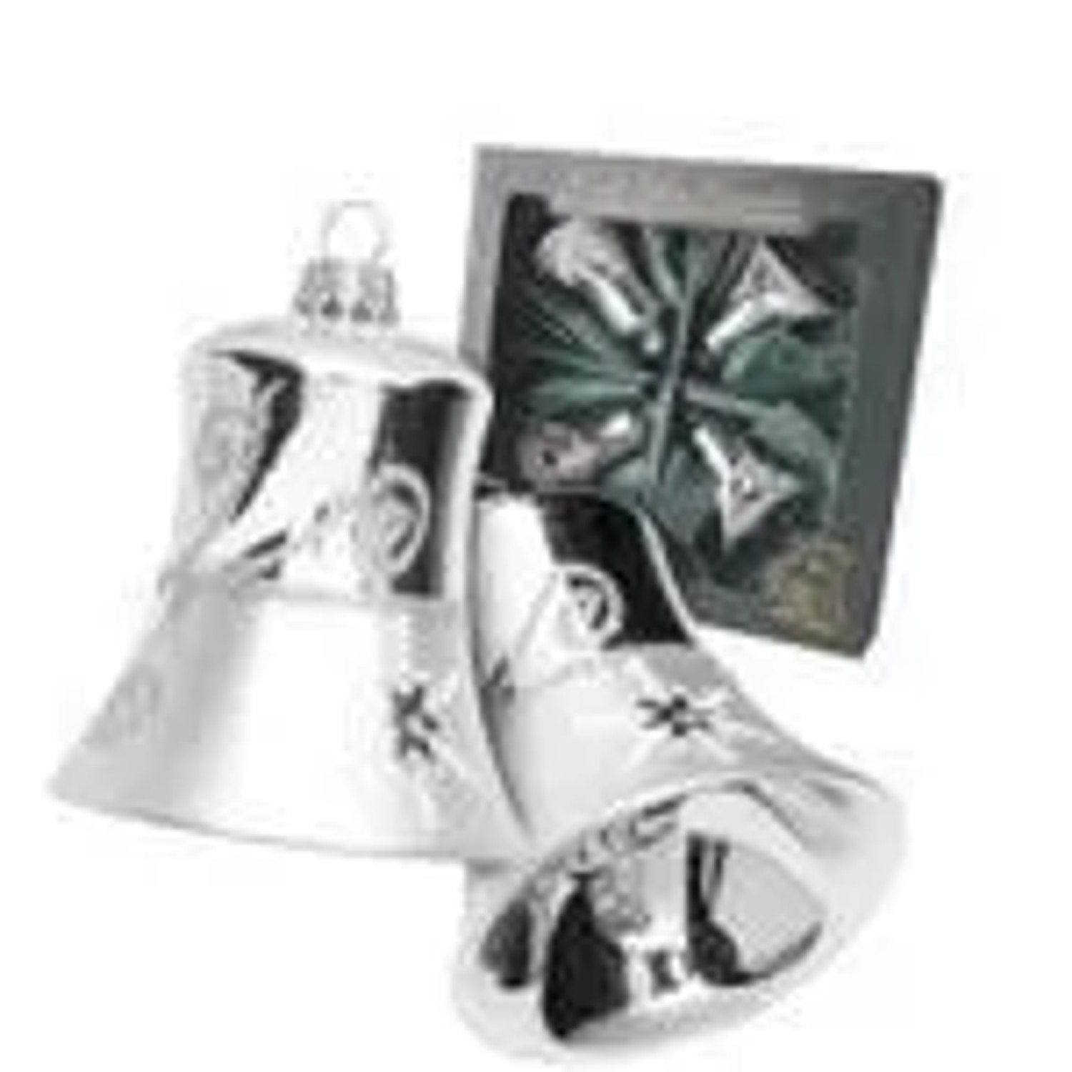 Krebs Glas Lauscha GmbH Christbaumschmuck Glocken Glas Größe 7cm 4 Stück silber