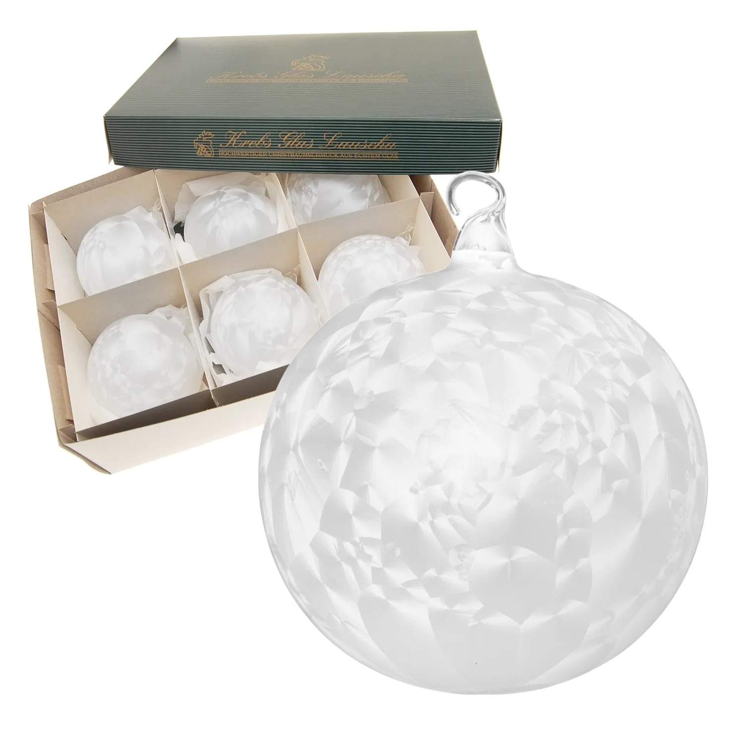 Krebs Glas Lauscha Weihnachtsbaumkugel Eislack mit Öse 6er-Set 8cm