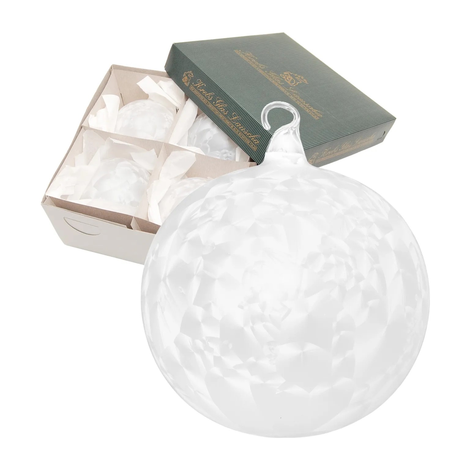 Krebs Glas Lauscha Weihnachtsbaumkugel Eislack mit Öse 4er-Set 11cm