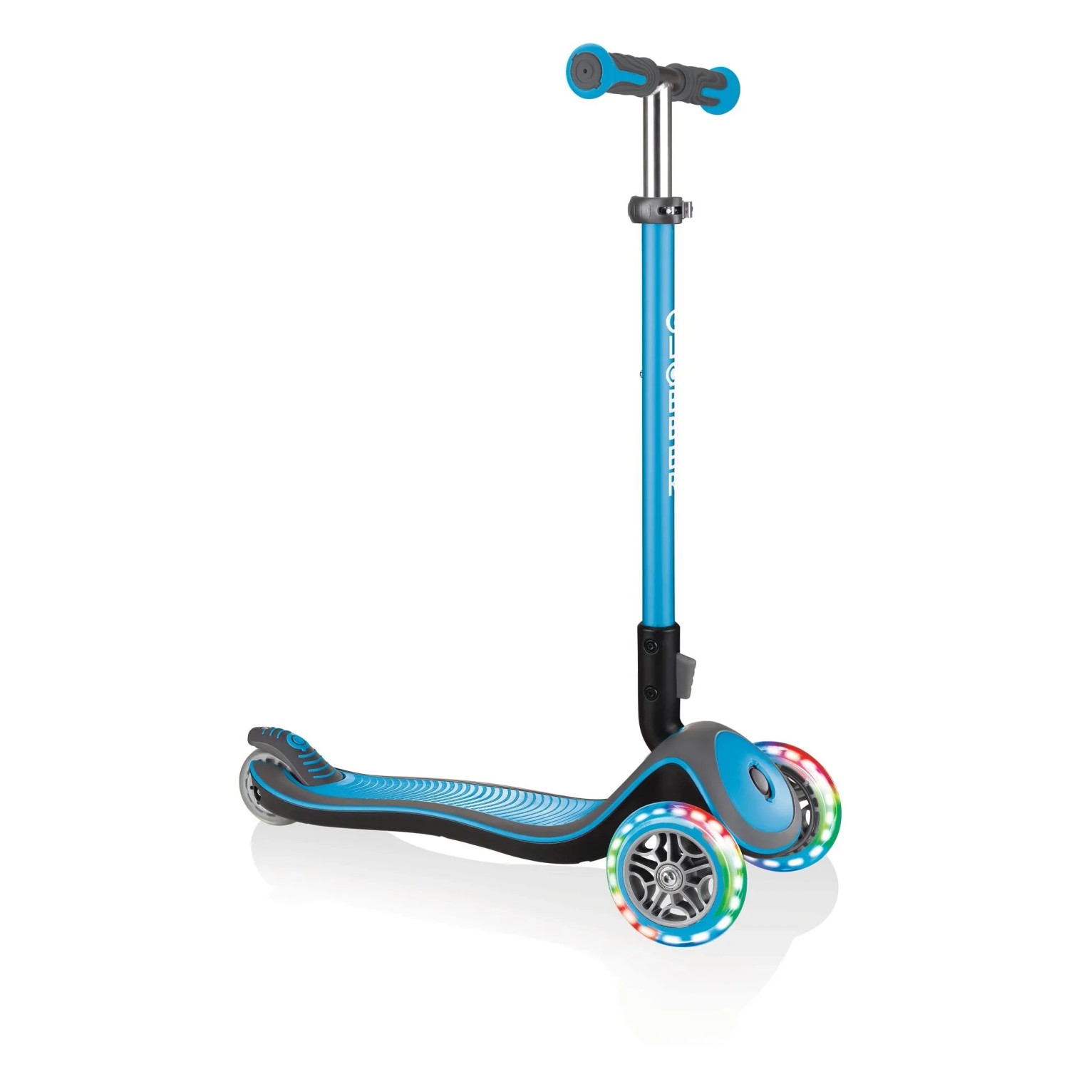 Globber Elite Deluxe Lights Tretroller Kinder 120/80 mm ABEC 5 3-Rädrig Höhenverstellbar LED-Rollen Hellblau