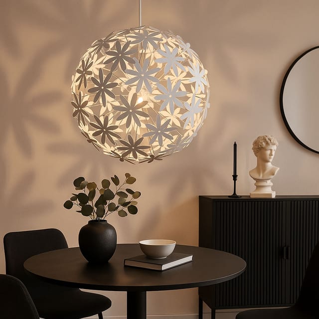 Pendelleuchte Esstischleuchte Hängeleuchte Wohnzimmer zum Stecken in Blütenform, Kunststoff weiß, 1x E27, DxH 60x150 cm