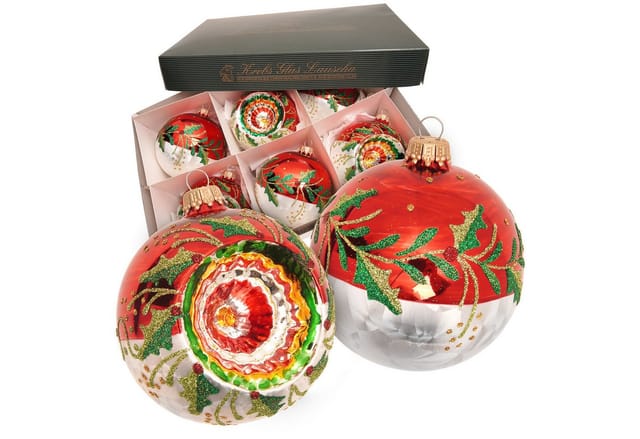 Krebs Glas Lauscha Weihnachtskugeln Reflexset Ilex Rot 8cm