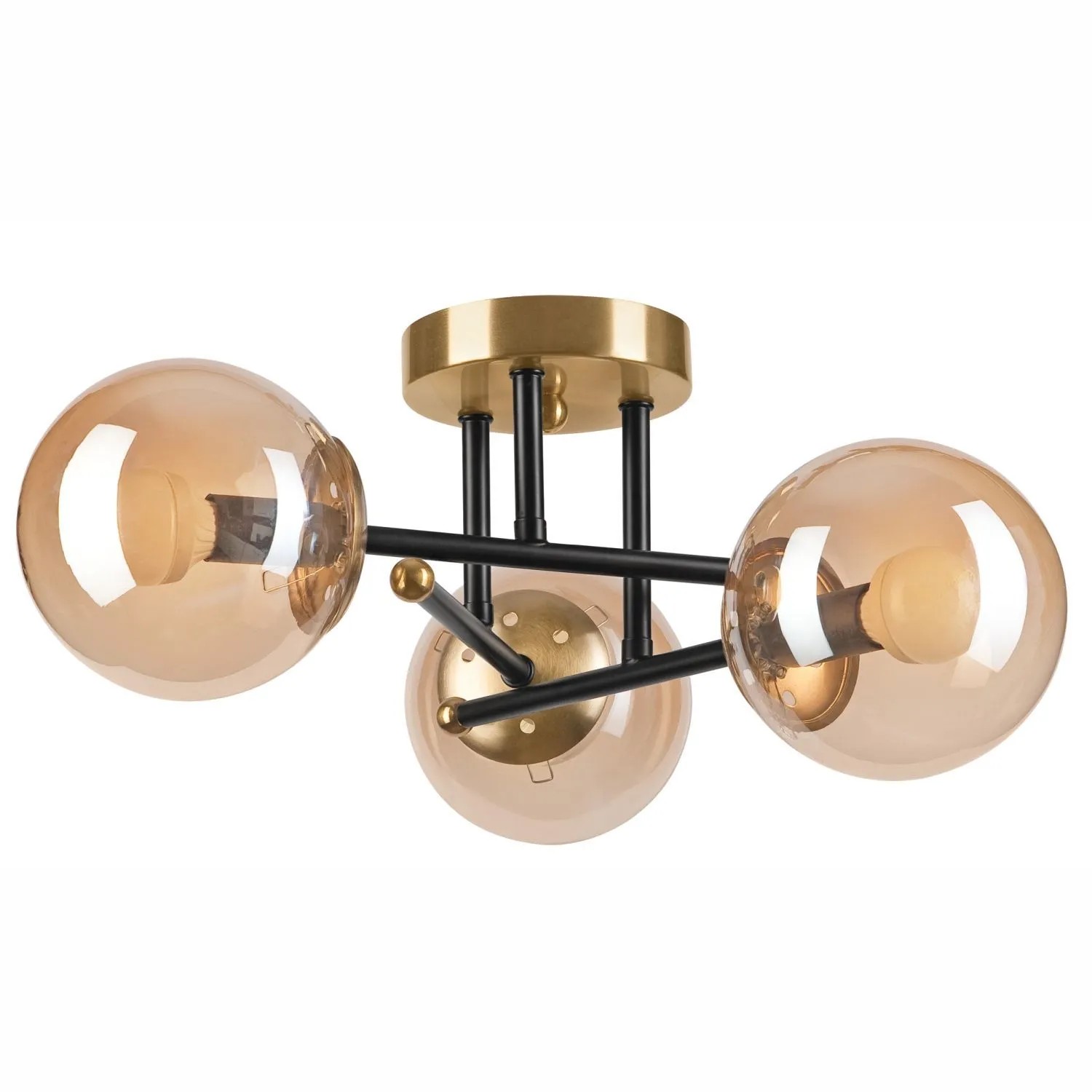 Licht-Erlebnisse Deckenleuchte Rauchglas Metall 39 cm Breit In Gold Schwarz E14 3-Flammig