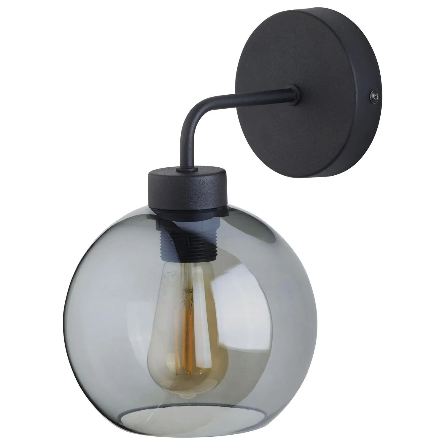 EASYLIGHT Wandleuchte Rauchglas Metall E27 28 cm Hoch Kugelschirm