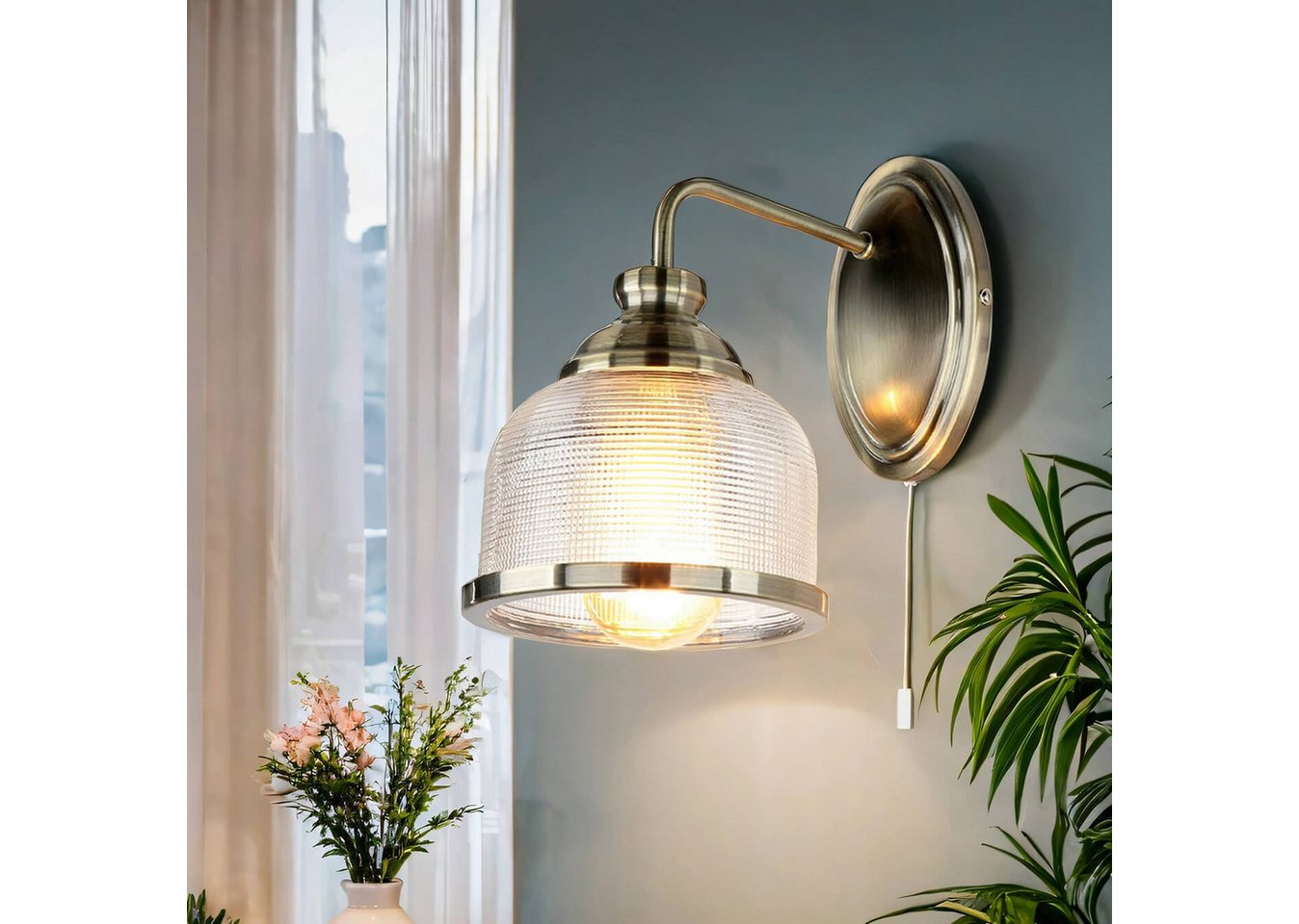 EASYLIGHT Wandlampe mit Zugschalter Metall Glas E27 23,5 cm Hoch Bild 2