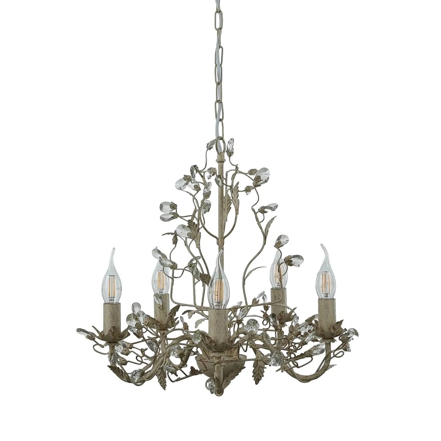 Licht-Erlebnisse Kronleuchter Kristall Floral Ø 50 cm In Creme Gold 5x E14