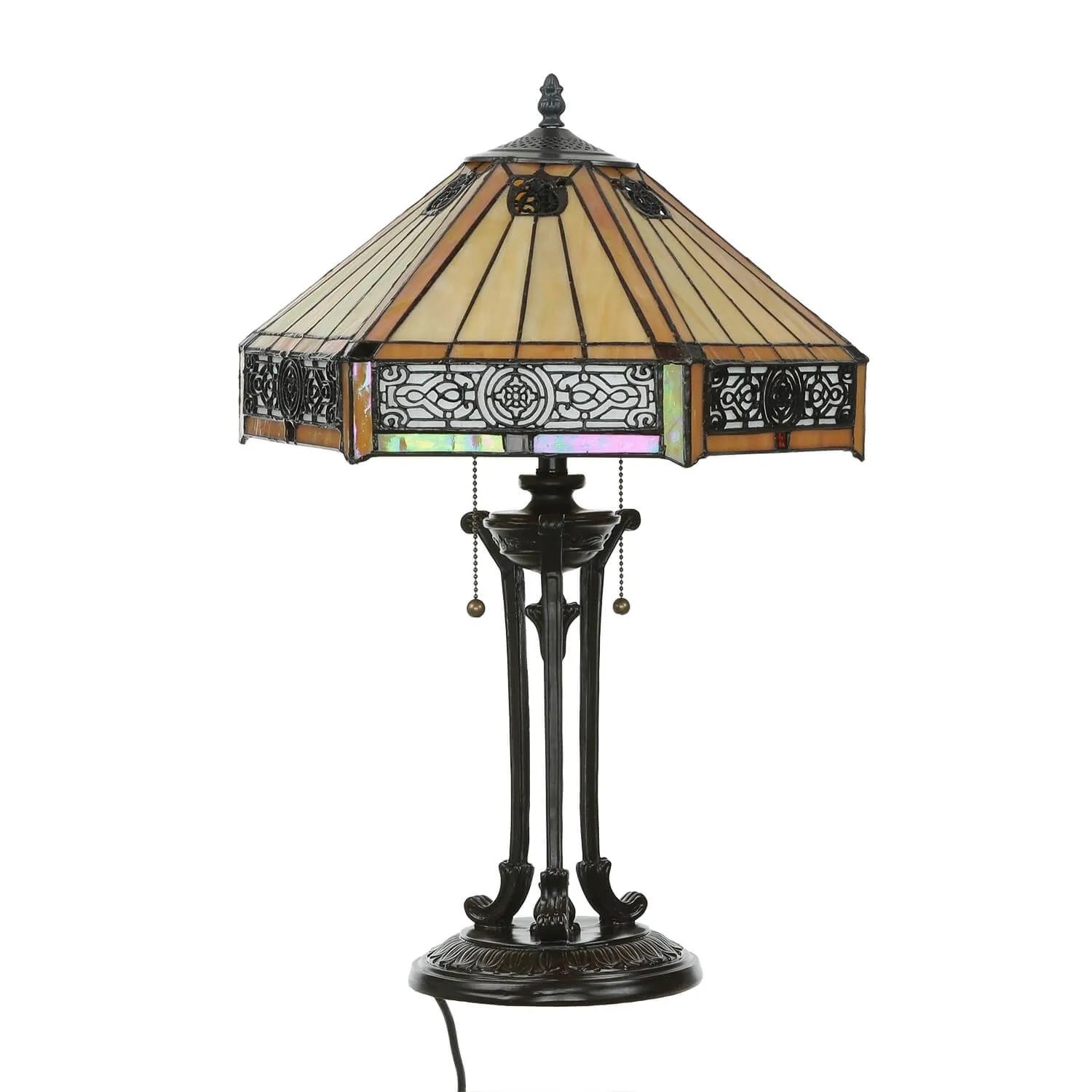 Licht-Erlebnisse Tischlampe Tiffany Stil 59 cm Hoch Zugschalter Buntglas Metall