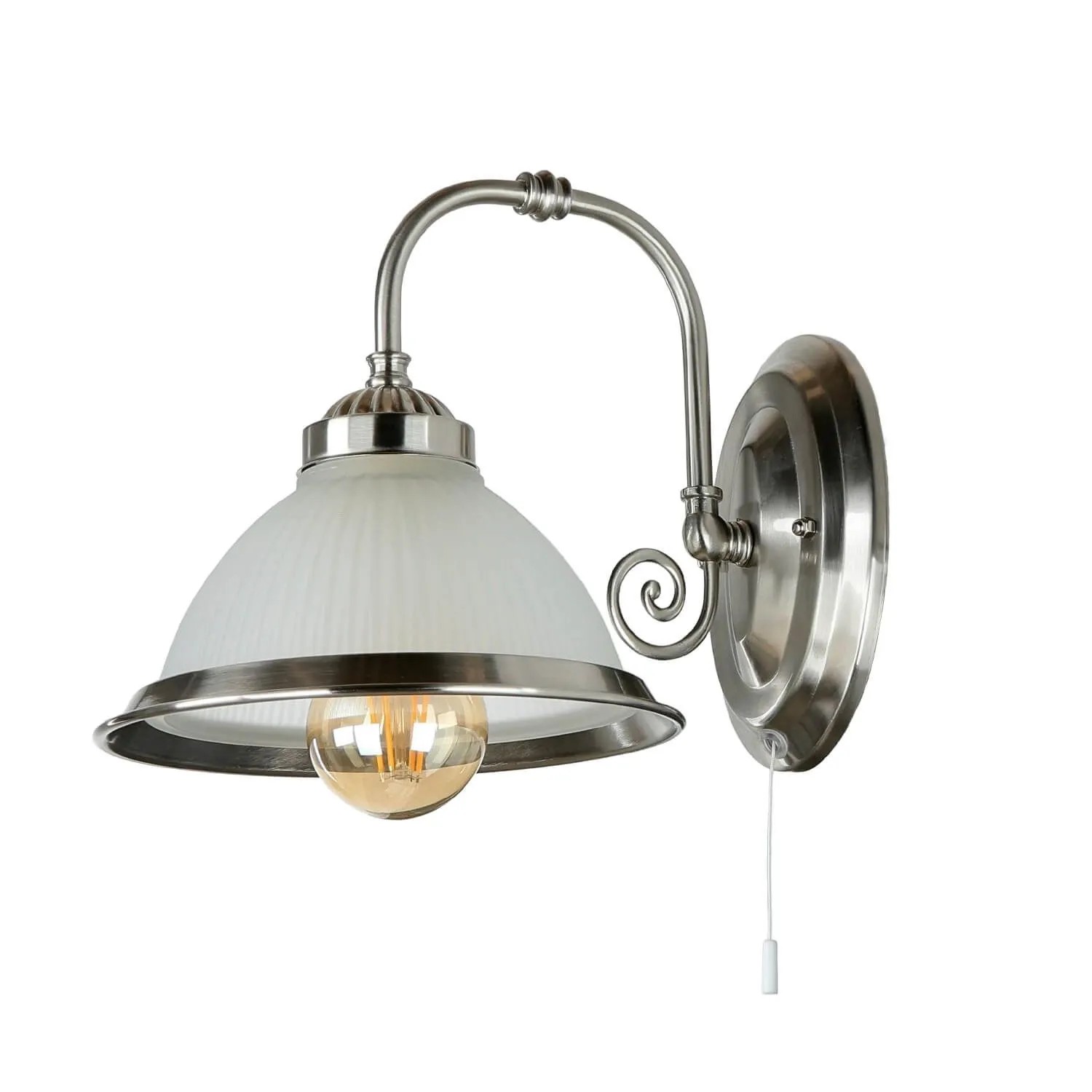 EASYLIGHT Wandleuchte Mit Schalter Metall Glas 20,5 cm Hoch In Silber Weiß E27