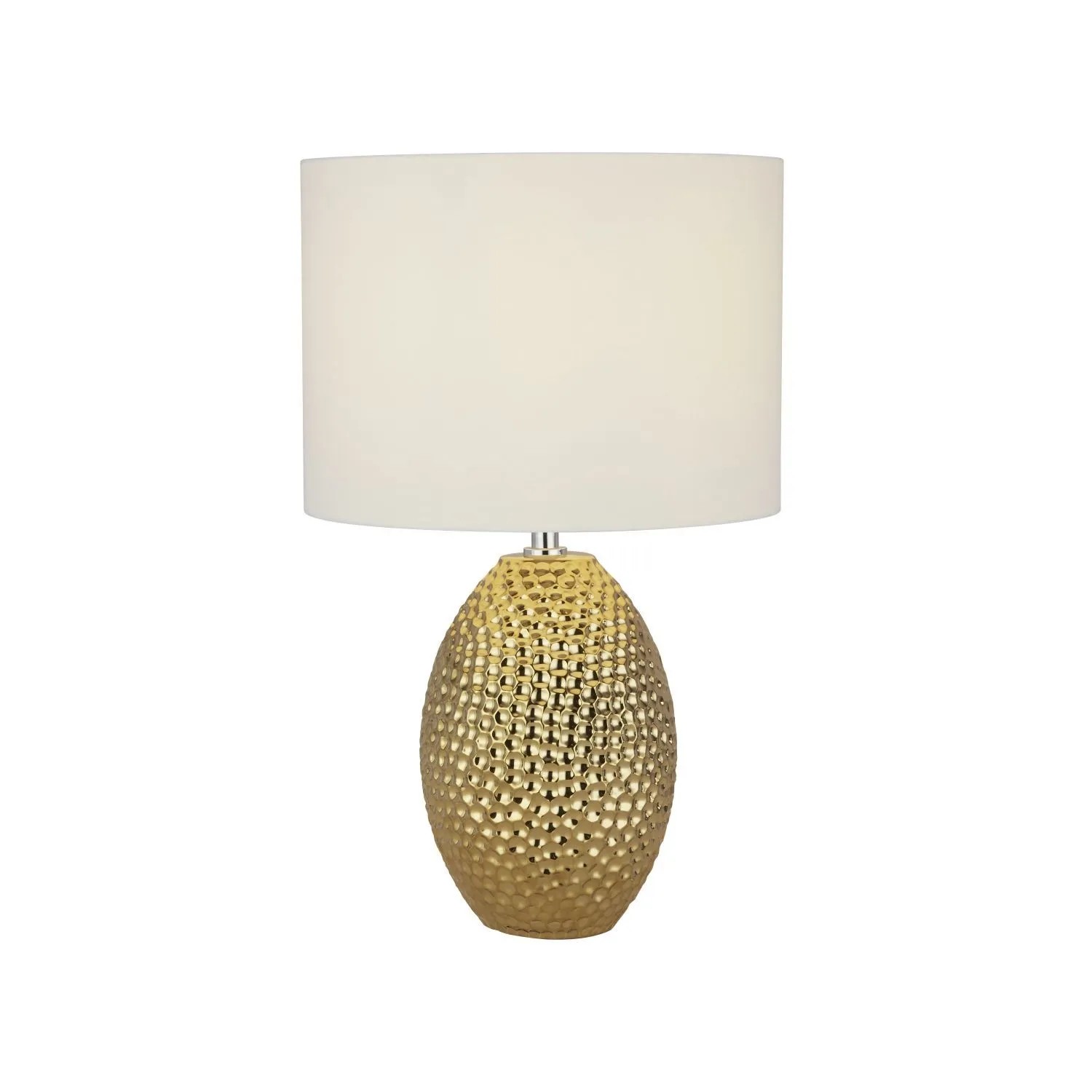 Licht-Erlebnisse Tischlampe Keramik Stoff 45 cm Hoch E27 Modern In Gold Creme-Weiß