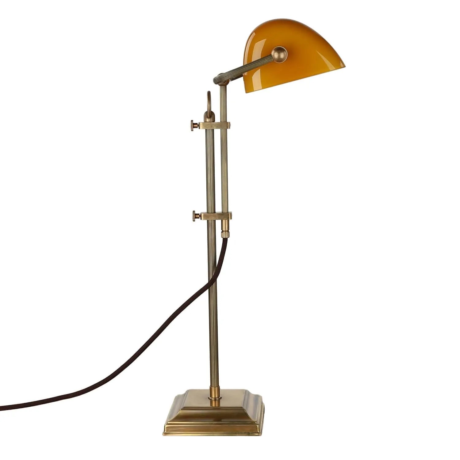 Licht-Erlebnisse Bankerleuchte Messing Glas 50 cm Hoch in Messing Orange E27