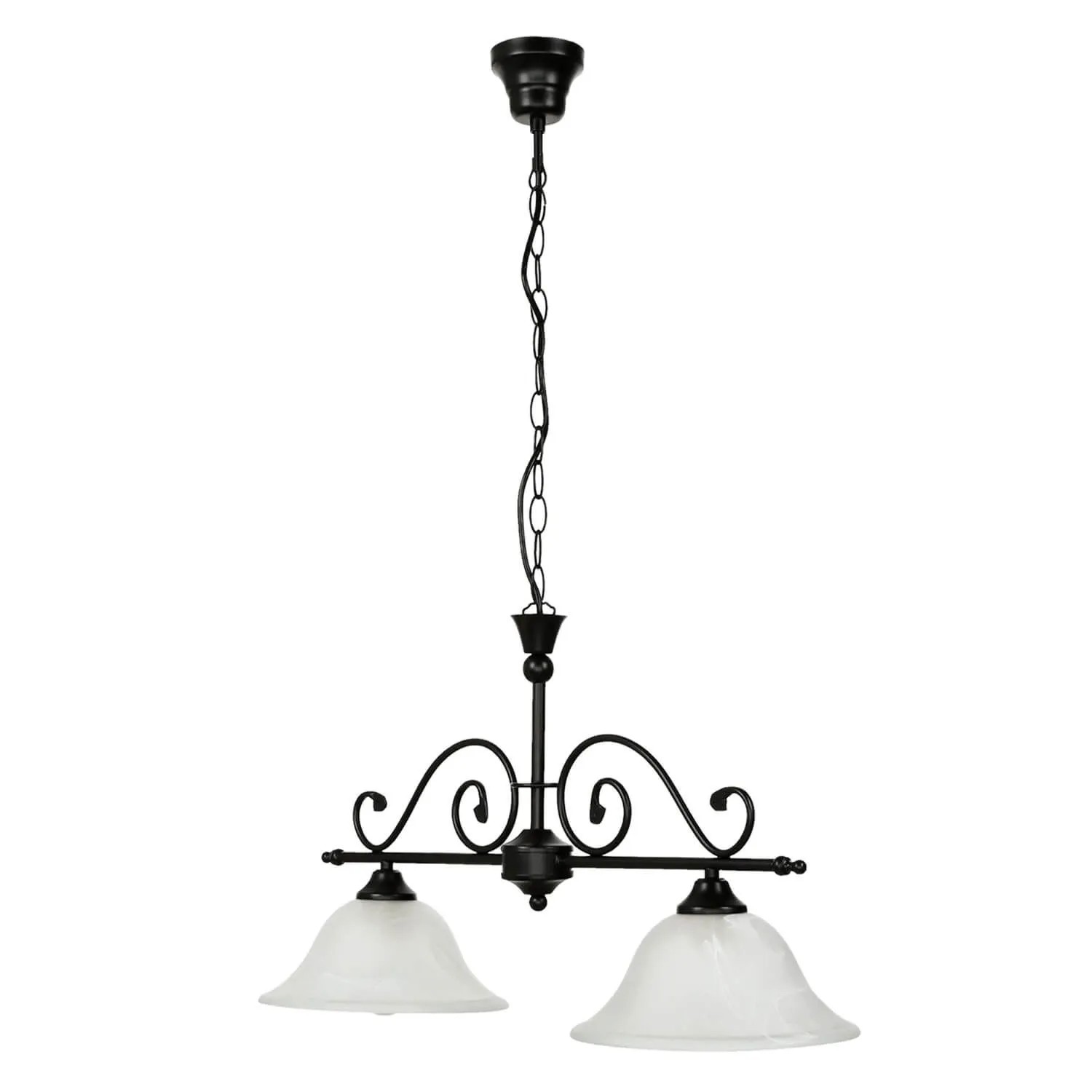EASYLIGHT Hängeleuchte Rustikal 73 cm Breit 2x E27 Metall Glas Schwarz Weiß
