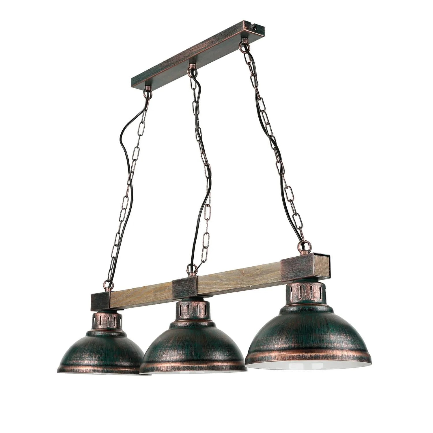 Licht-Erlebnisse Pendelleuchte Holz Balken 72 cm Lang E27 3-Flammig In Kupfer Antik