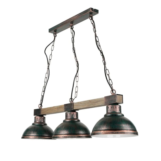 Licht-Erlebnisse Pendelleuchte Holz Balken 72 cm Lang E27 3-Flammig In Kupfer Antik