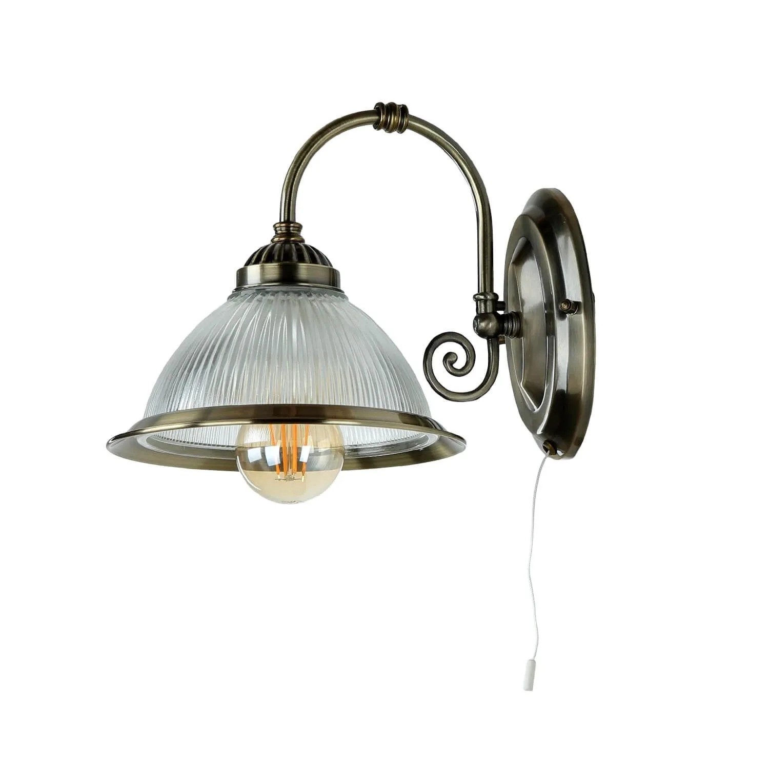 Licht-Erlebnisse Wandleuchte Mit Zugschalter Metall Glas 21 cm Hoch E27 Jugendstil