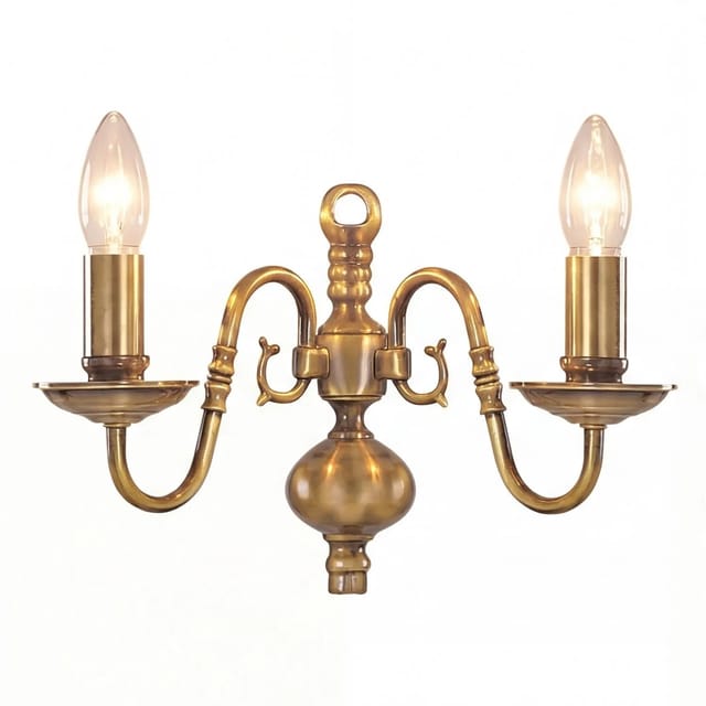 Licht-Erlebnisse Wandlampe Messing 30 CM Breit In Antik E14 2-Flammig Klassisch