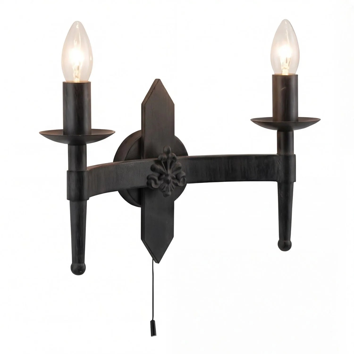 Licht-Erlebnisse Wandlampe Mit Schalter Gusseisen 33,5 CM Breit Schwarz E14 2-Flammig Rustikal