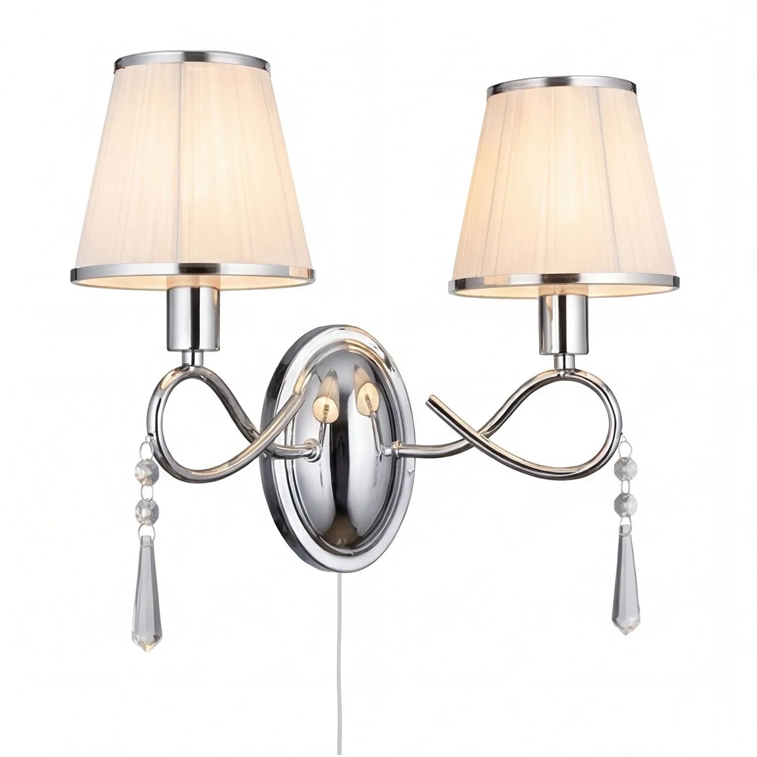 Licht-Erlebnisse Wandlampe Mit Schalter 36,5 CM Breit Chrom Weiß 2-Flammig Stoff Metall E14