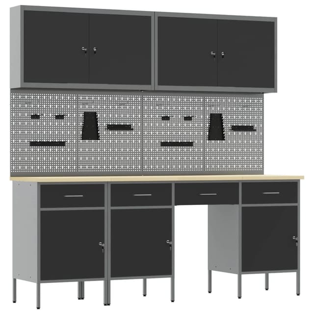 vidaXL Werkbank mit Speicher 10-Tlg Schwarz Ingenieure Holz und Stahl 3321470