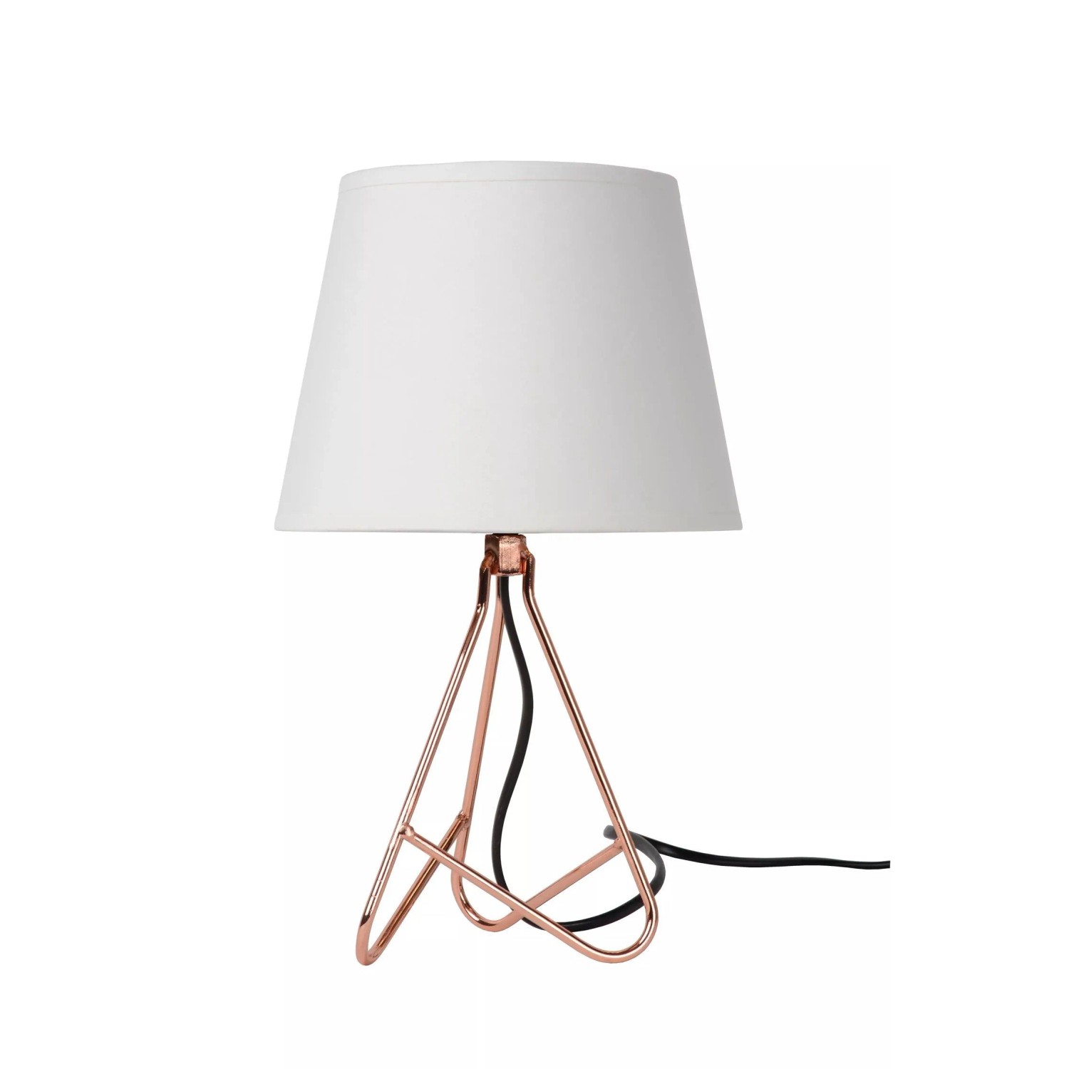 Licht-Erlebnisse Tischleuchte Weiß Kupfer 30 CM Hoch Klein Stoff Metall Für E14