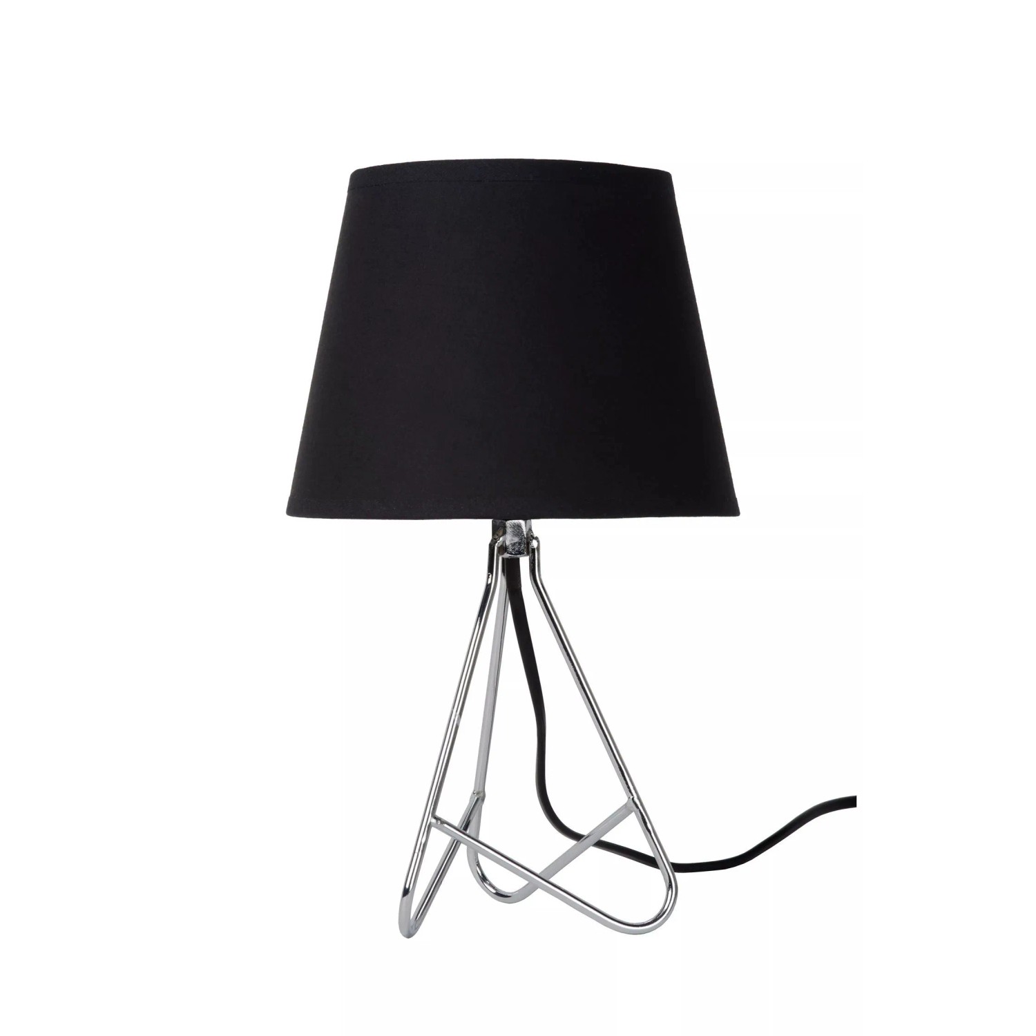 Licht-Erlebnisse Tischlampe Schwarz Chrom 30 CM Hoch Klein Stoff Metall Für E14