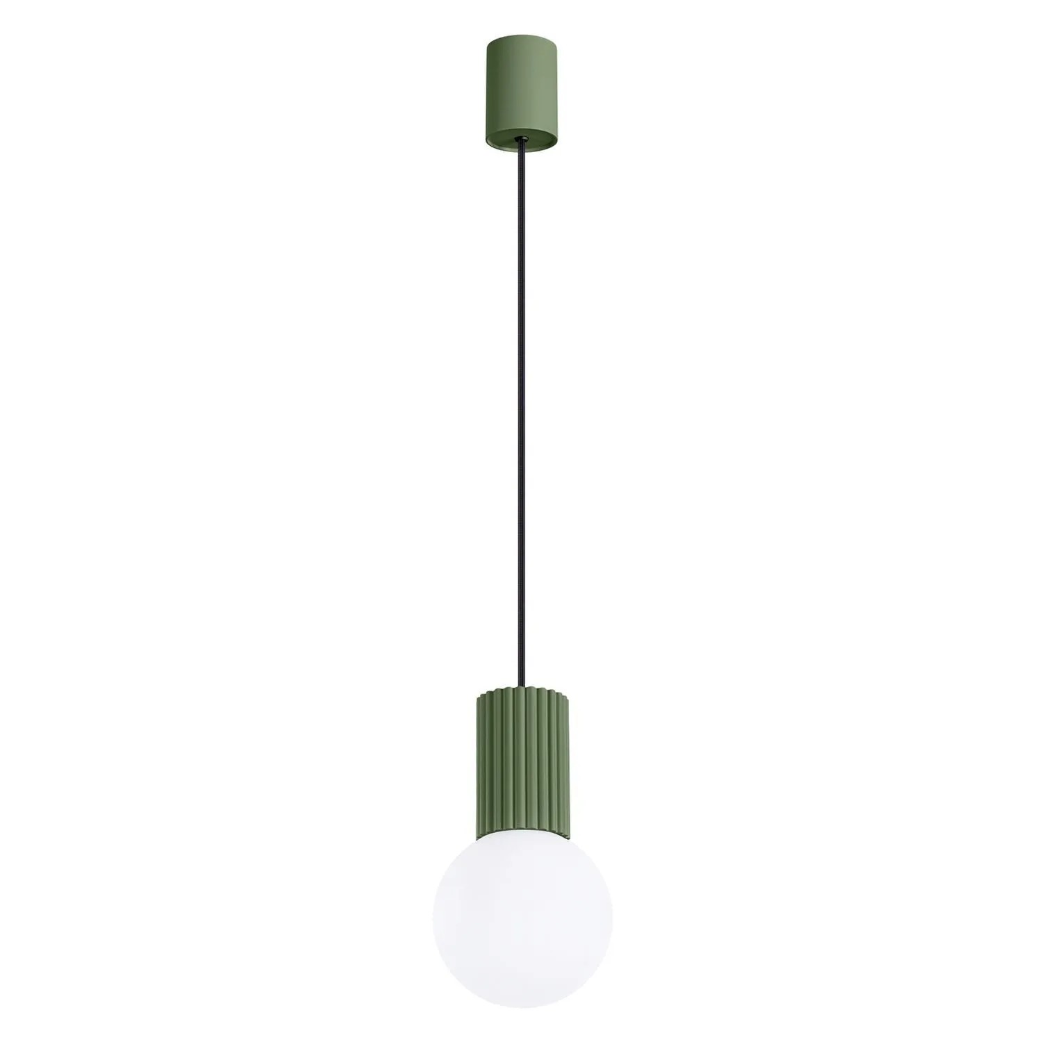 Licht-Erlebnisse Pendelleuchte Kugelschirm Ø 12 CM Klein Glas Aluminium Grün Weiß G9
