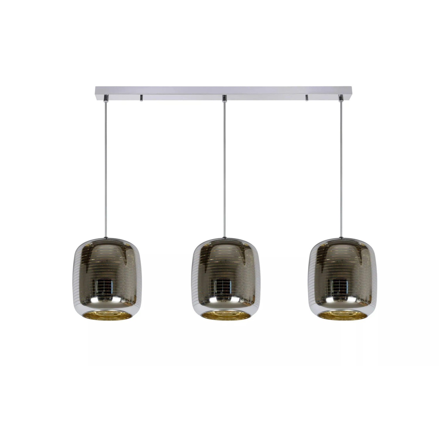 Licht-Erlebnisse Hängelampe 3-Flammig 88 CM Lang Metall Glas In Chrom Gold Für E27