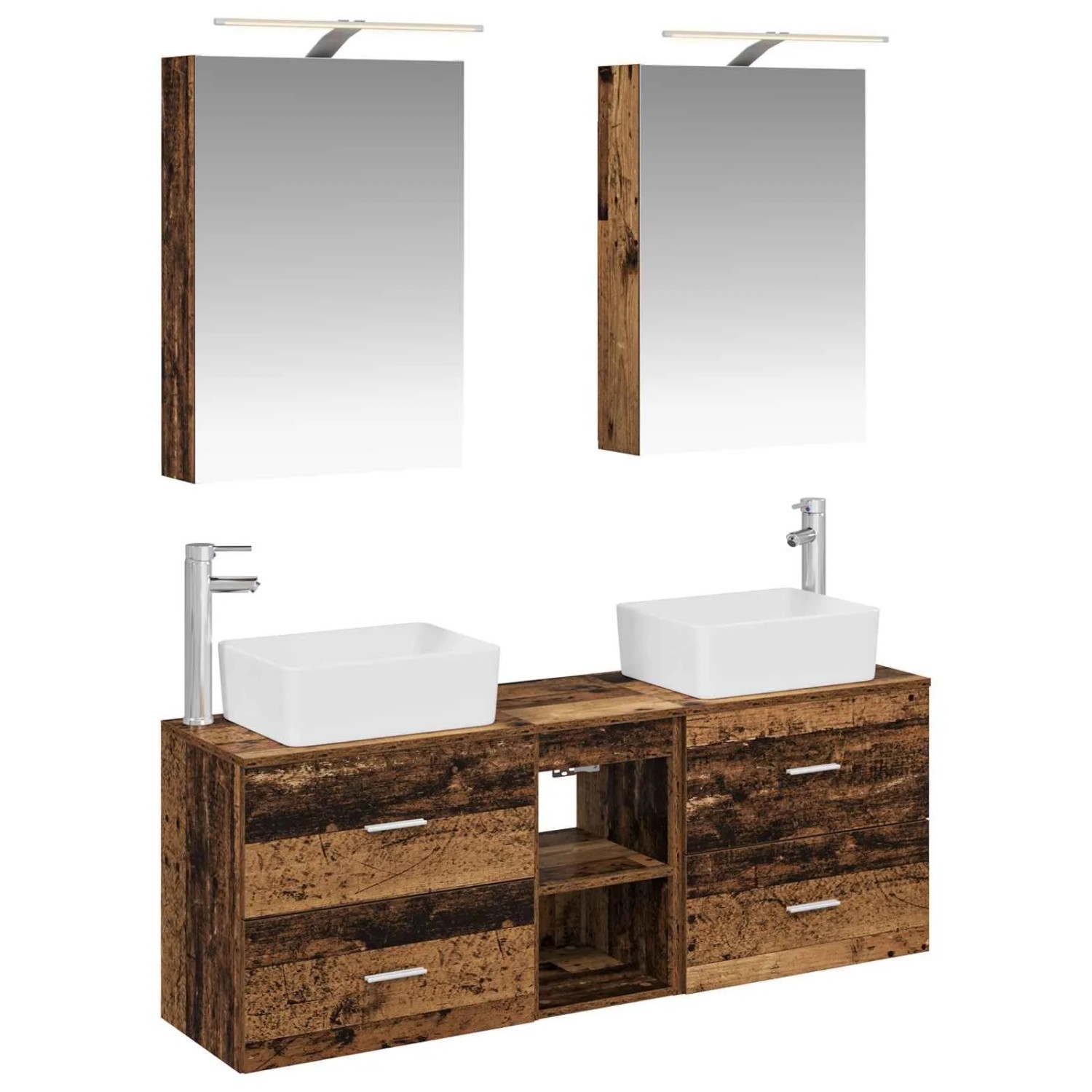 vidaXL Badezimmermöbel-Set 5-Tlg Altholz Ingenieurholz und Glas 3406837