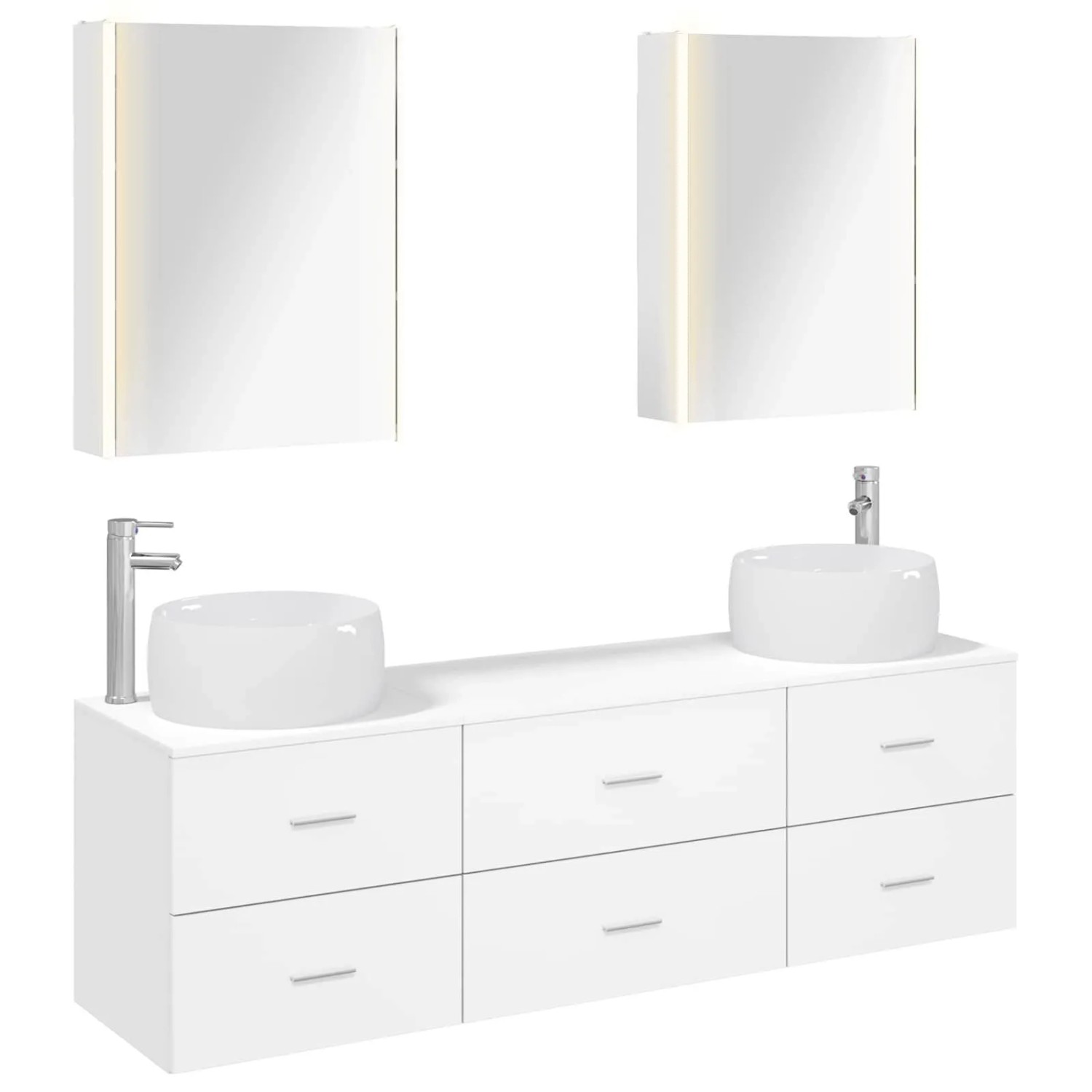vidaXL Badezimmermöbel-Set 5-Tlg Weiß Ingenieurholz und Glas 3407007