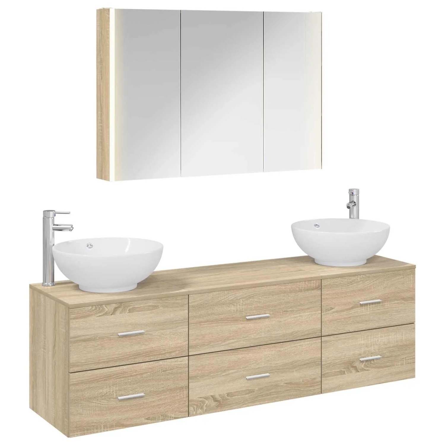 vidaXL Badezimmermöbel-Set 4-Tlg Sonoma-Eiche Ingenieurholz und Glas 3406945