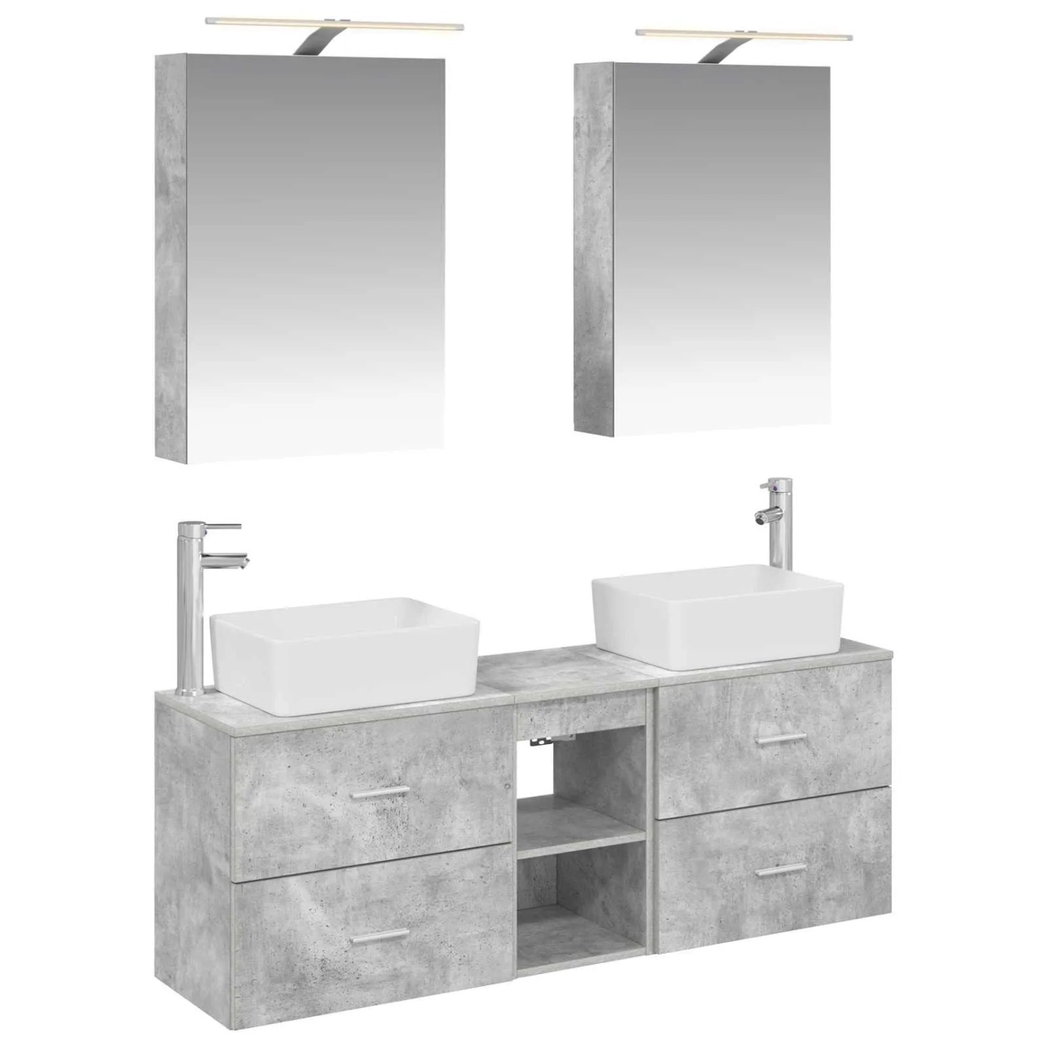 vidaXL Badezimmermöbel-Set 5-Tlg Betongrau Ingenieurholz und Glas 3406834
