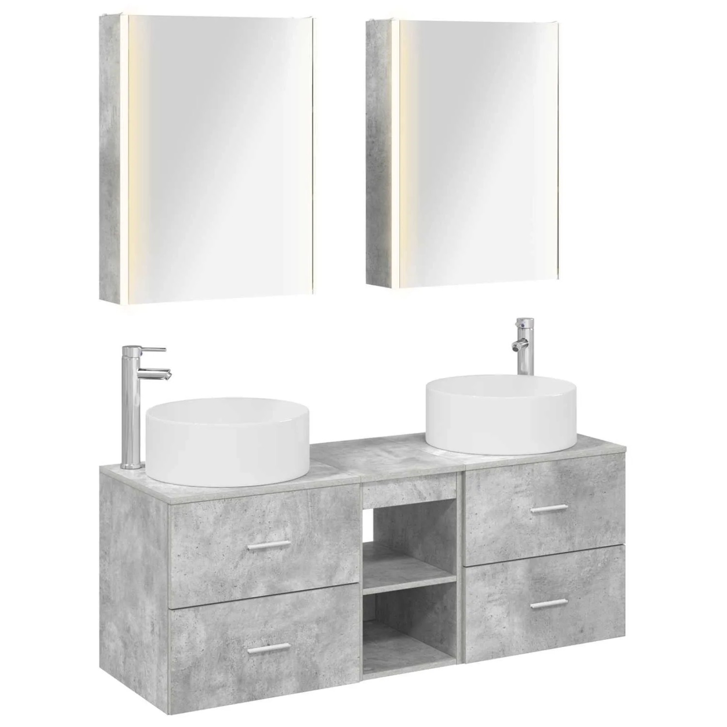 vidaXL Badezimmermöbel-Set 5-Tlg Betongrau Ingenieurholz und Glas 3407090