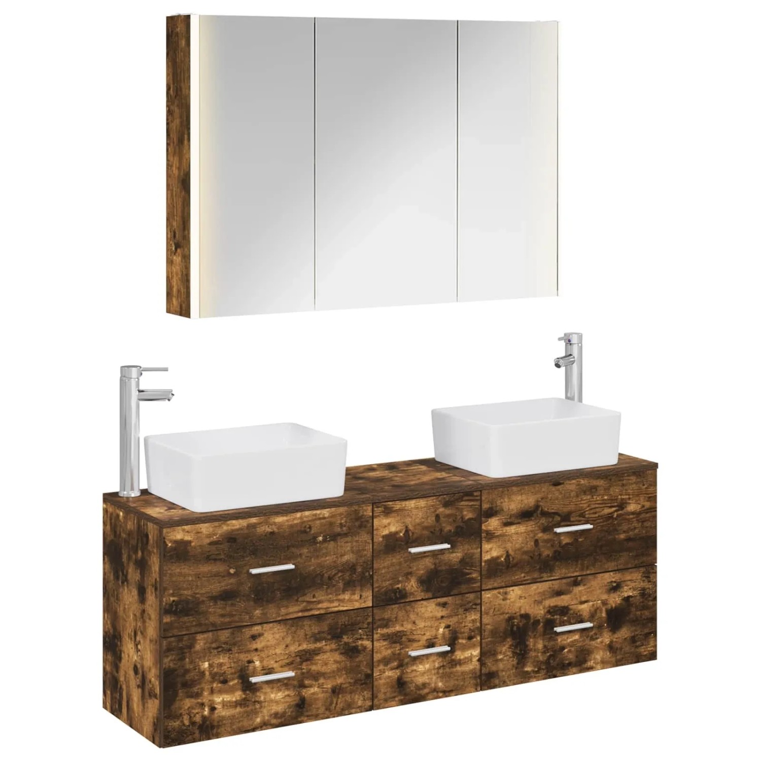 vidaXL Badezimmermöbel-Set 4-Tlg Geräucherte Eiche 3406867