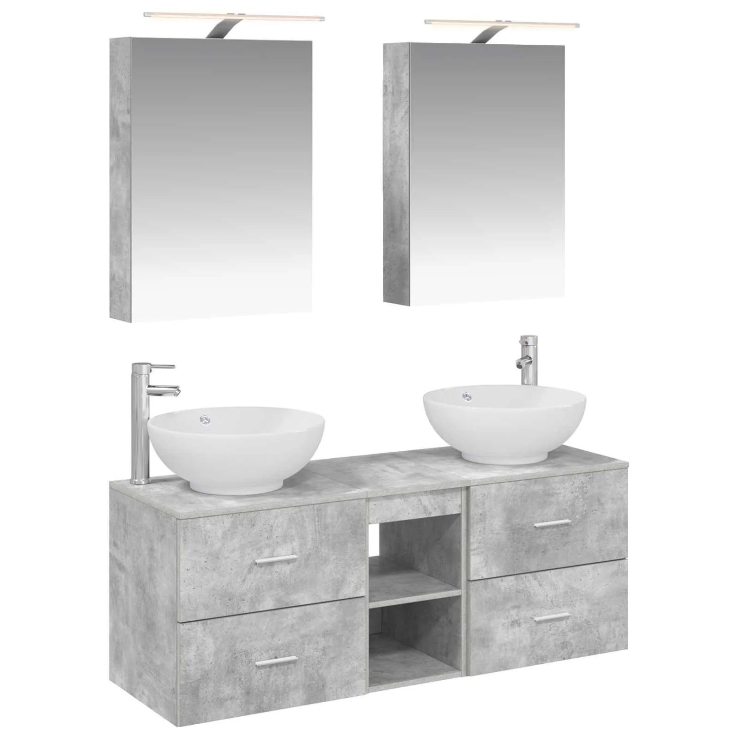 vidaXL Badezimmermöbel-Set 5-Tlg Betongrau Ingenieurholz und Glas 3406954