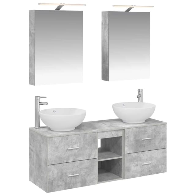vidaXL Badezimmermöbel-Set 5-Tlg Betongrau Ingenieurholz und Glas 3406954