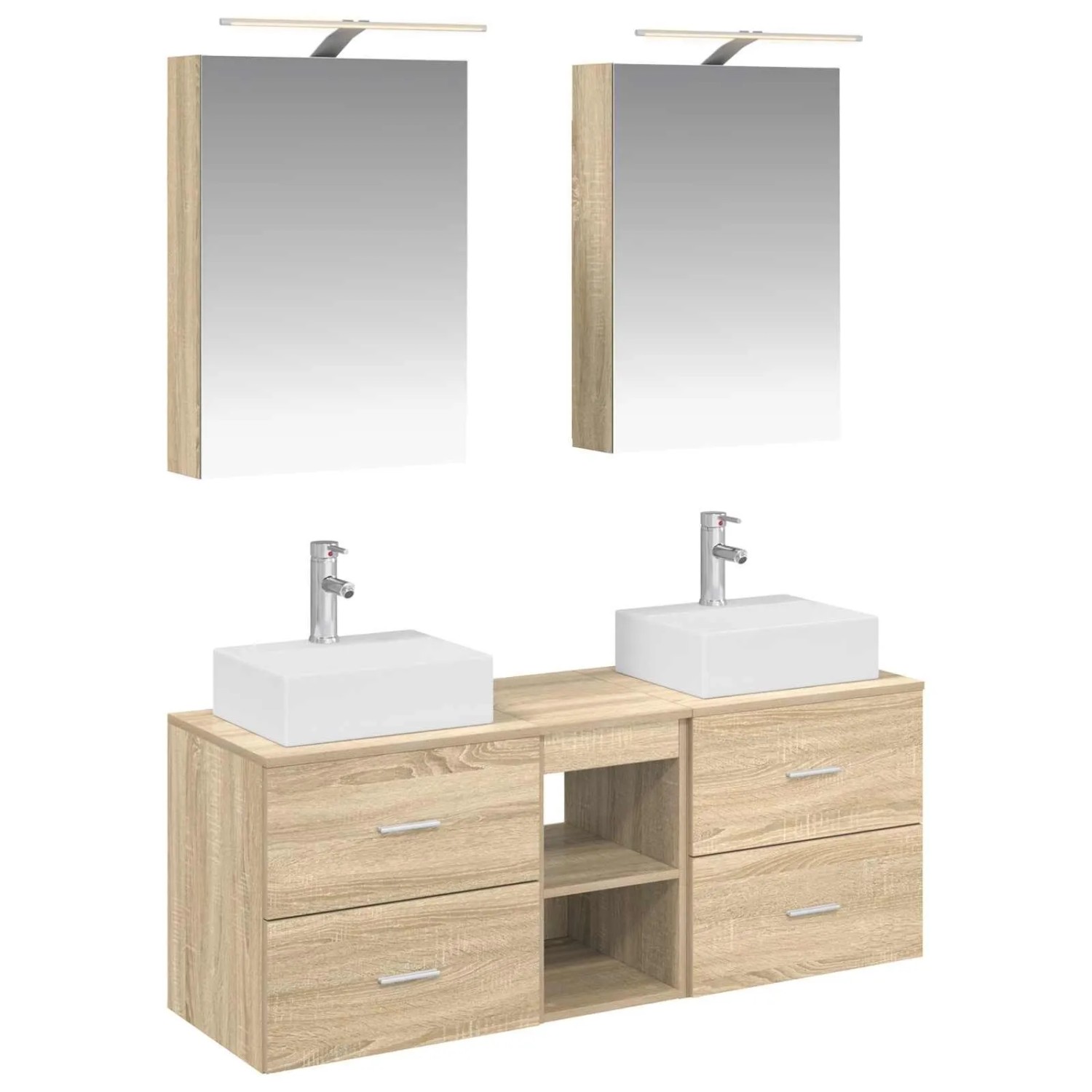 vidaXL Badezimmermöbel-Set 5-Tlg Sonoma-Eiche Ingenieurholz und Glas 3406793