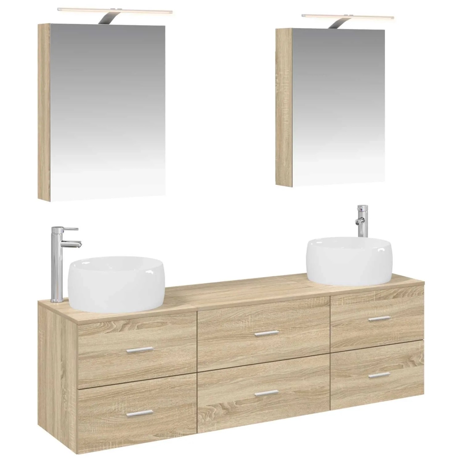 vidaXL Badezimmermöbel-Set 5-Tlg Sonoma-Eiche Ingenieurholz und Glas 3406993
