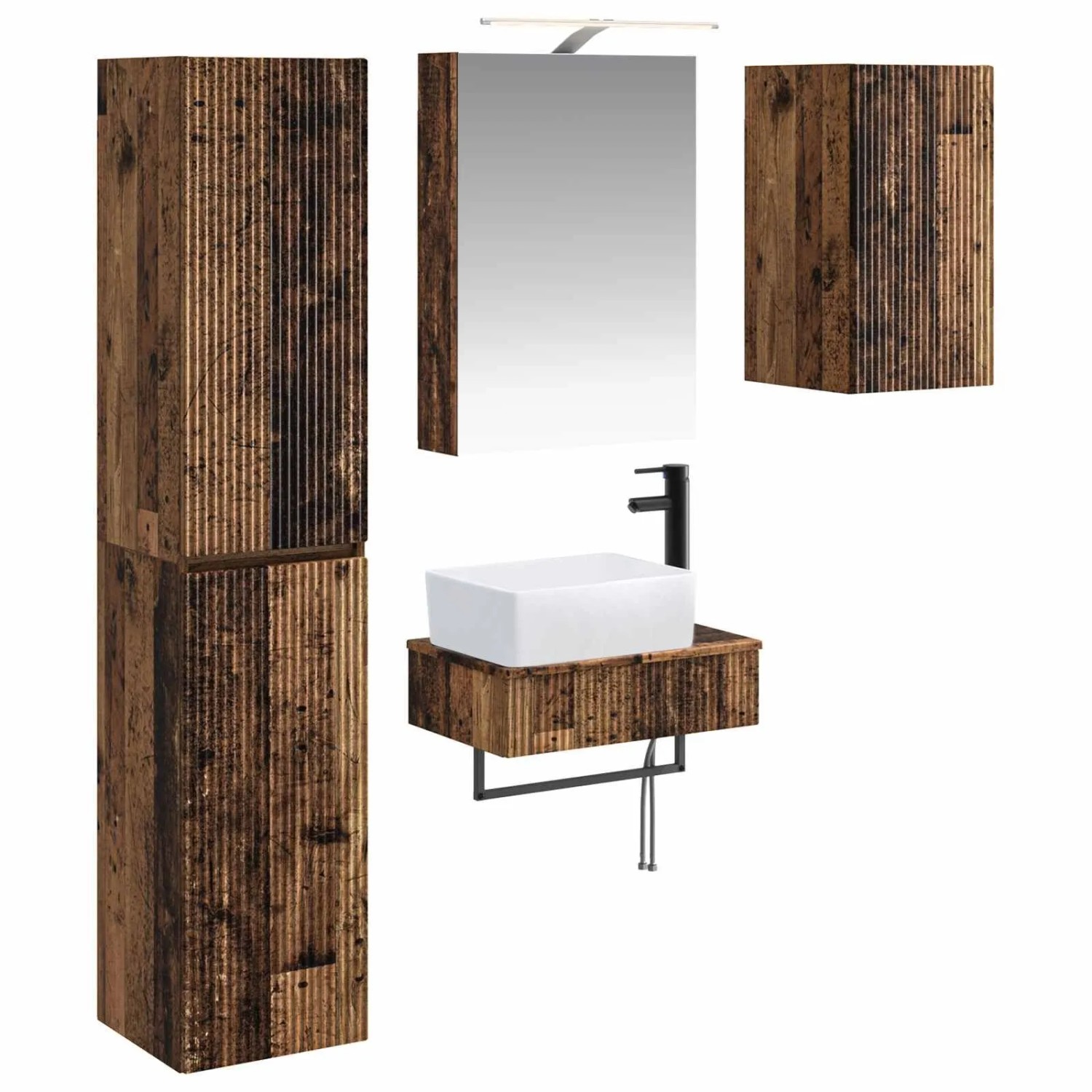 vidaXL Badezimmermöbel-Set 5-Tlg Altholz Ingenieurholz und Glas 3407269