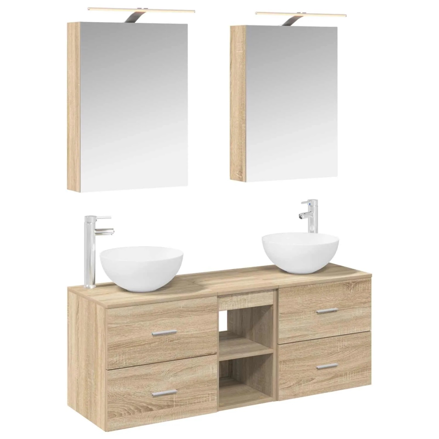 vidaXL Badezimmermöbel-Set 5-Tlg Sonoma-Eiche Ingenieurholz und Glas 3406713