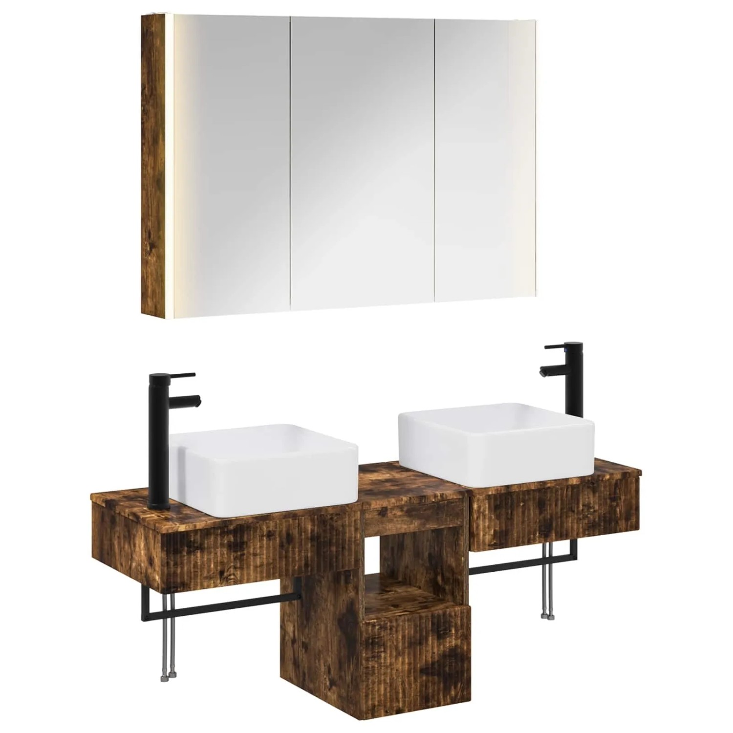 vidaXL Badezimmerschrank-Set 4-Tlg Geräucherte Eiche 3406307