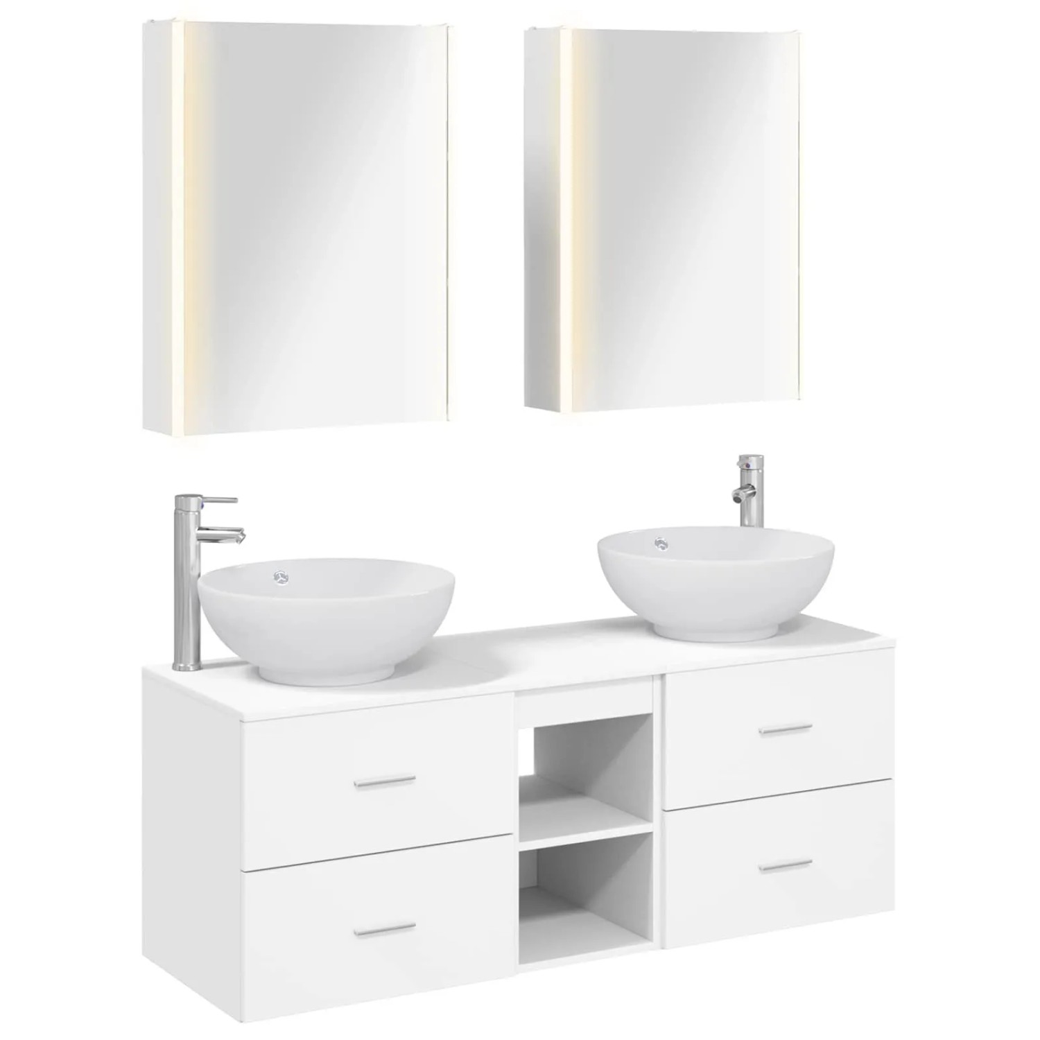 vidaXL Badezimmermöbel-Set 5-Tlg Weiß Ingenieurholz und Glas 3406967
