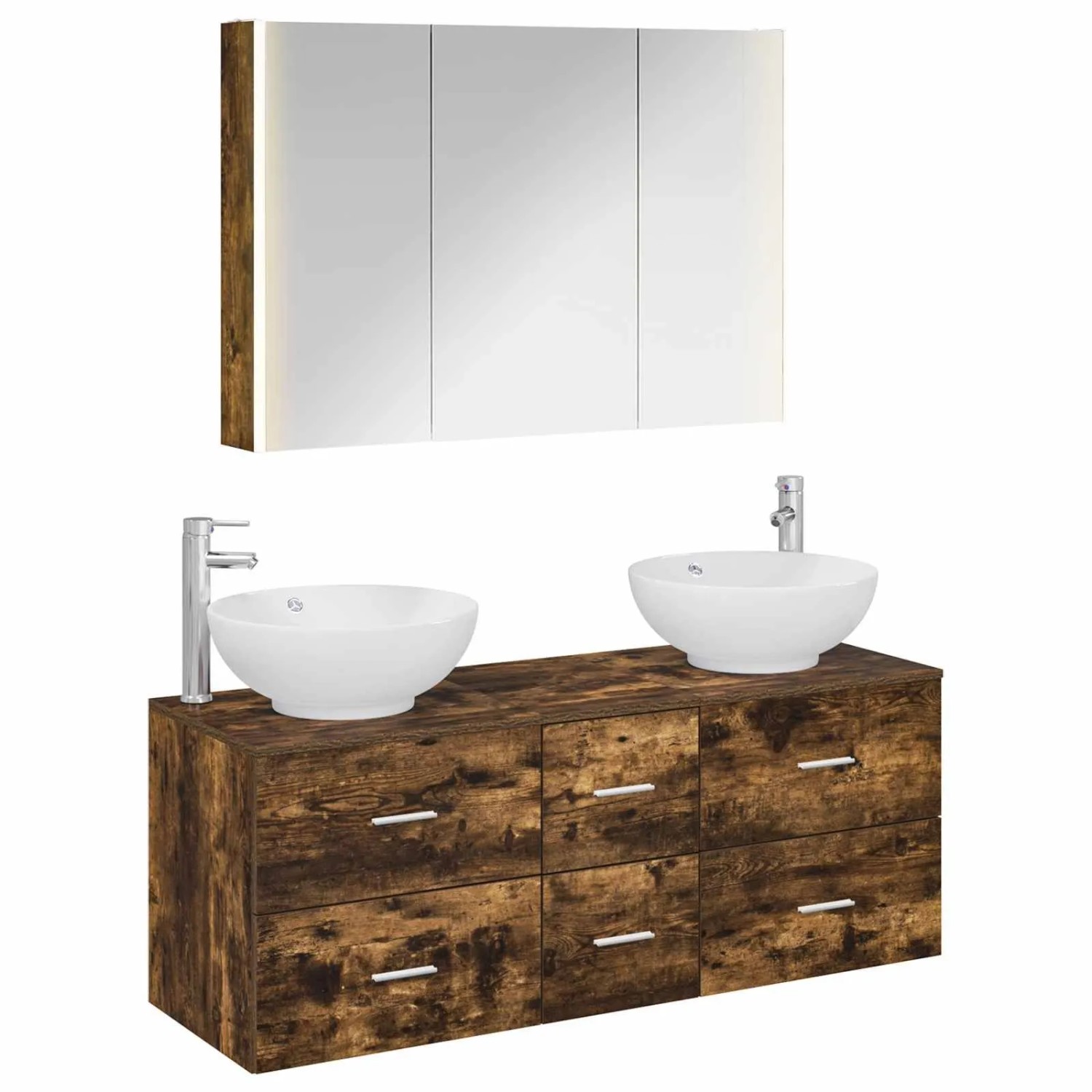 vidaXL Badezimmermöbel-Set 4-Tlg Geräucherte Eiche 3406987