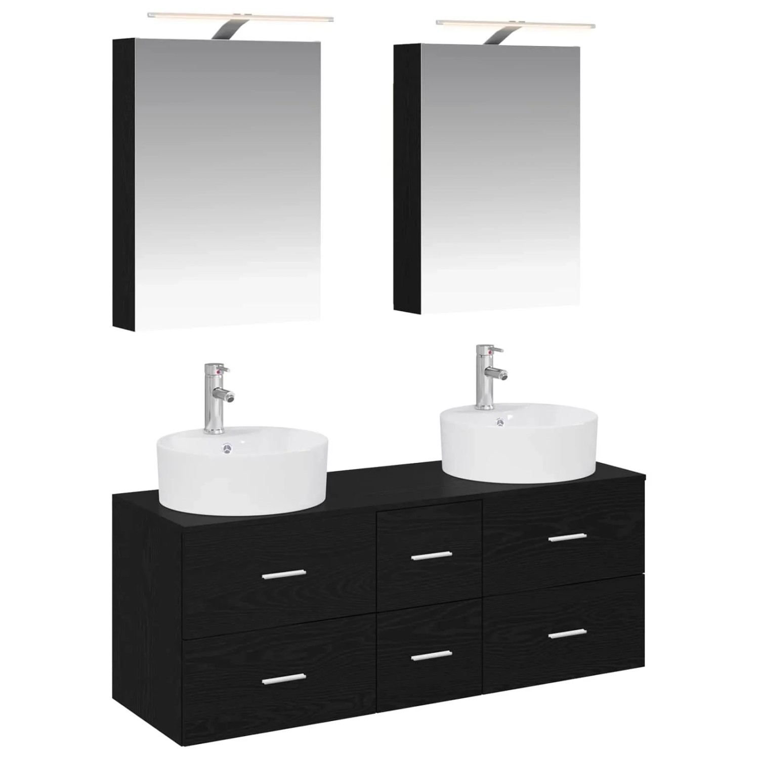vidaXL Badezimmermöbel-Set 5-Tlg Schwarze Eiche Ingenieurholz und Glas 3406912