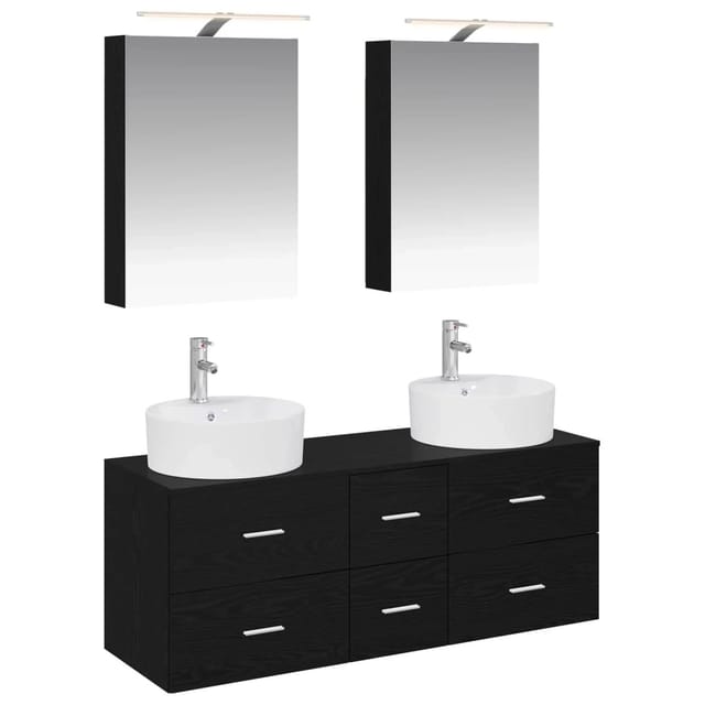 vidaXL Badezimmermöbel-Set 5-Tlg Schwarze Eiche Ingenieurholz und Glas 3406912