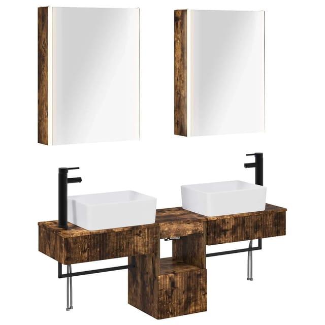 vidaXL Badezimmerschrank-Set 5-Tlg Geräucherte Eiche 53 x 15,5 x 70 cm 3406331