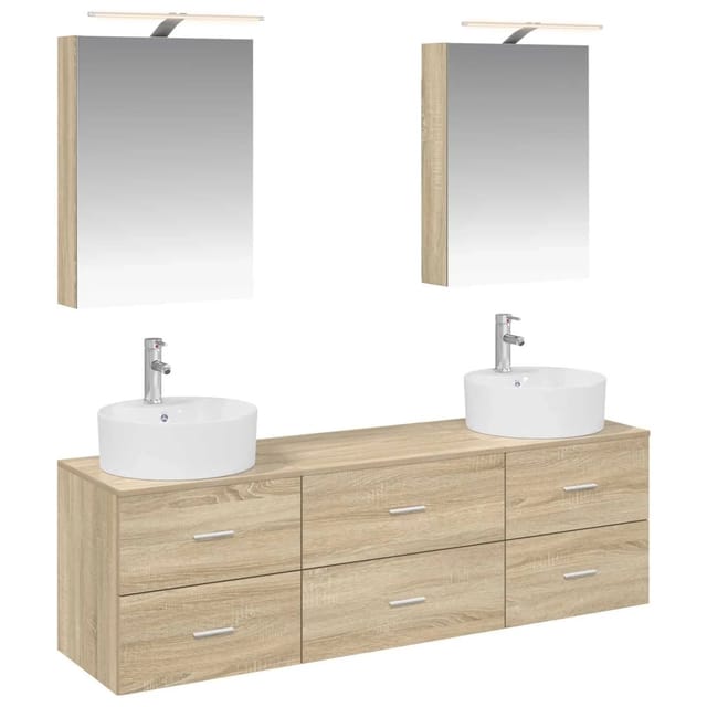vidaXL Badezimmermöbel-Set 5-Tlg Sonoma-Eiche Ingenieurholz und Glas 3406873