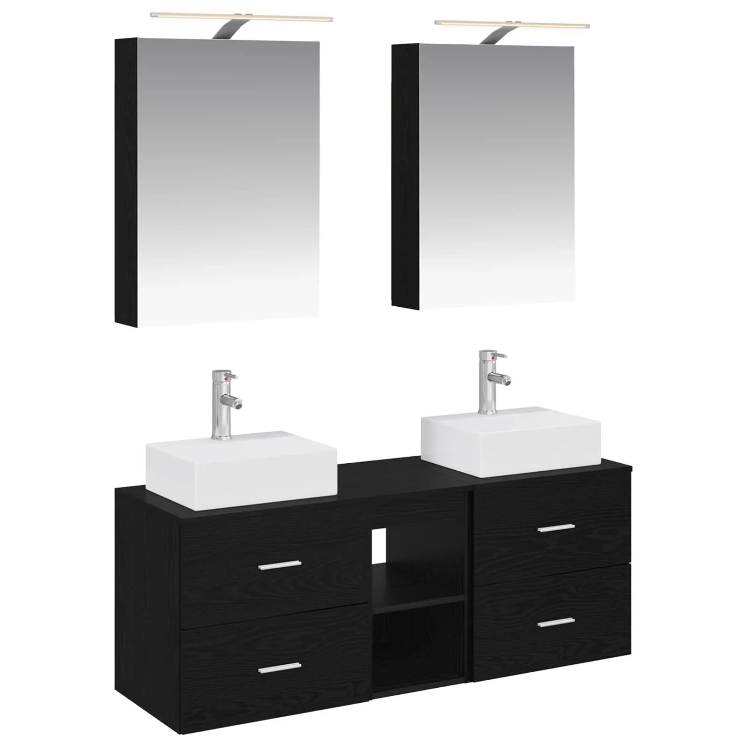 vidaXL Badezimmermöbel-Set 5-Tlg Schwarze Eiche Ingenieurholz und Glas 3406792