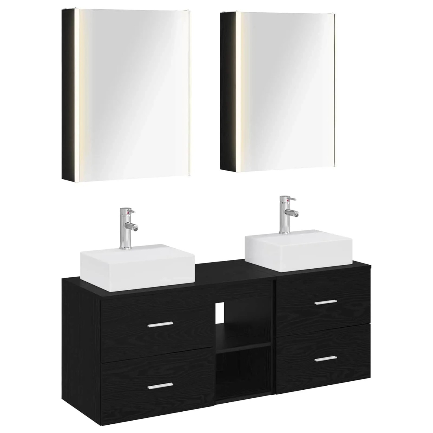 vidaXL Badezimmermöbel-Set 5-Tlg Schwarze Eiche Ingenieurholz und Glas 3406808