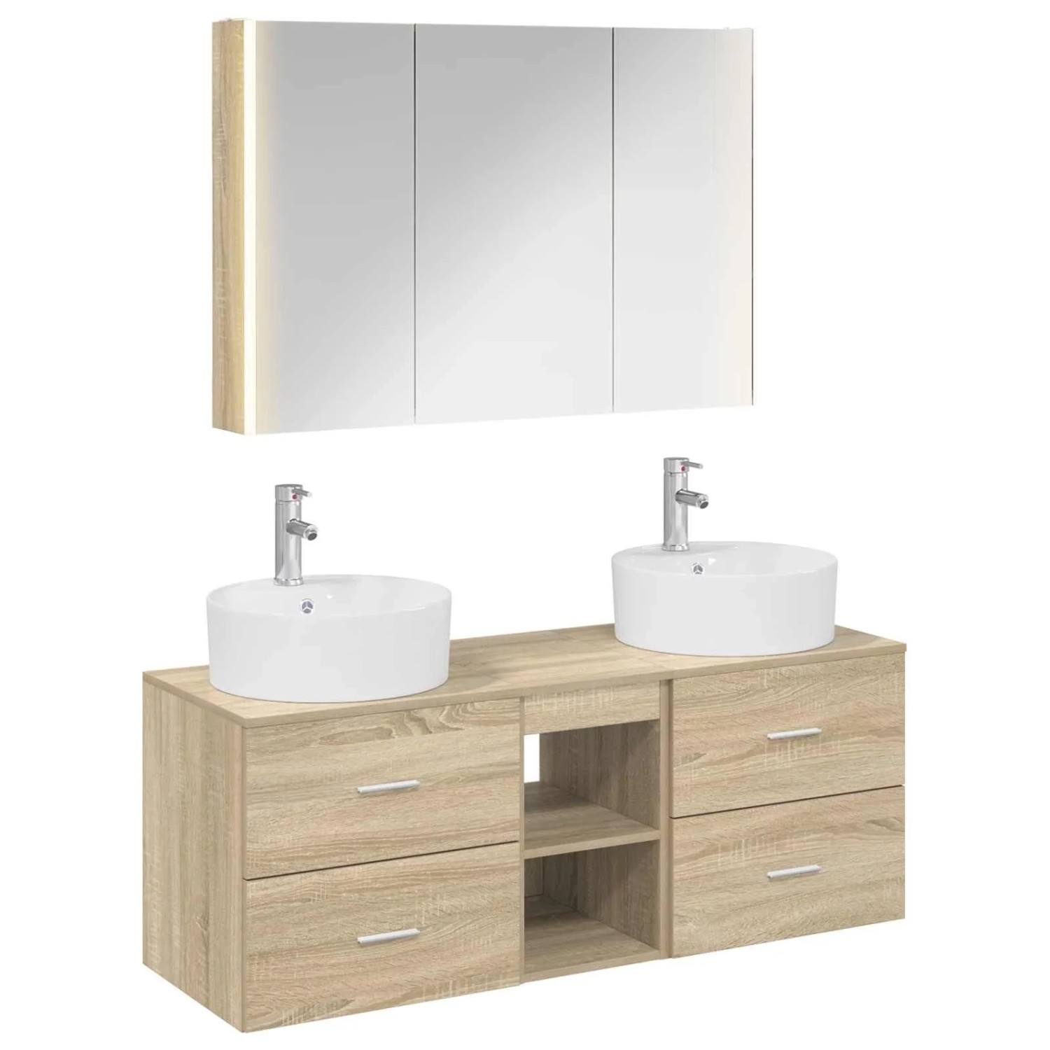 vidaXL Badezimmermöbel-Set 4-Tlg Sonoma-Eiche Ingenieurholz und Glas 3406905